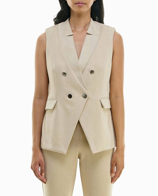 vegan suede double breasted long vest