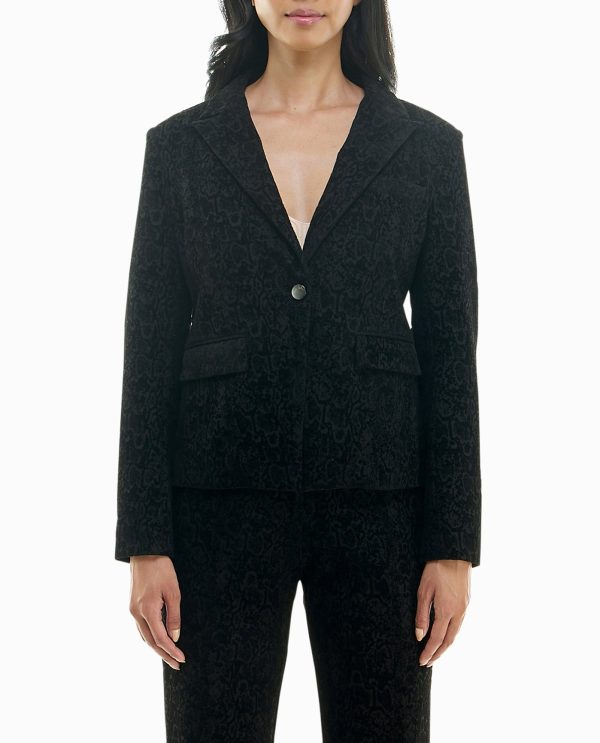 flocked ponte one button blazer
