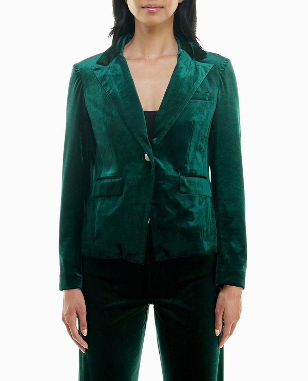 stretch velvet one button blazer