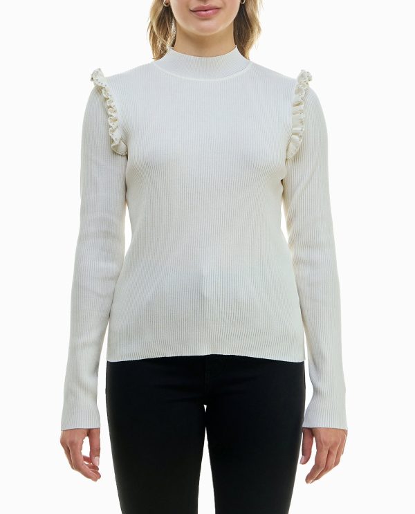 sweater knit long sleeve ruffle trim sweater