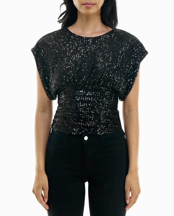 sequins short sleeve pleated top
