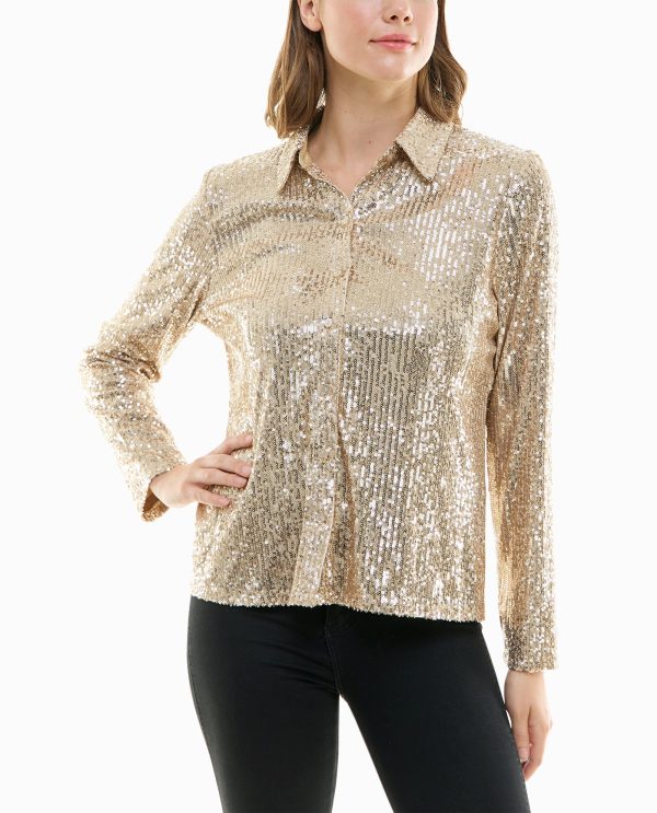 sequin button front shirt