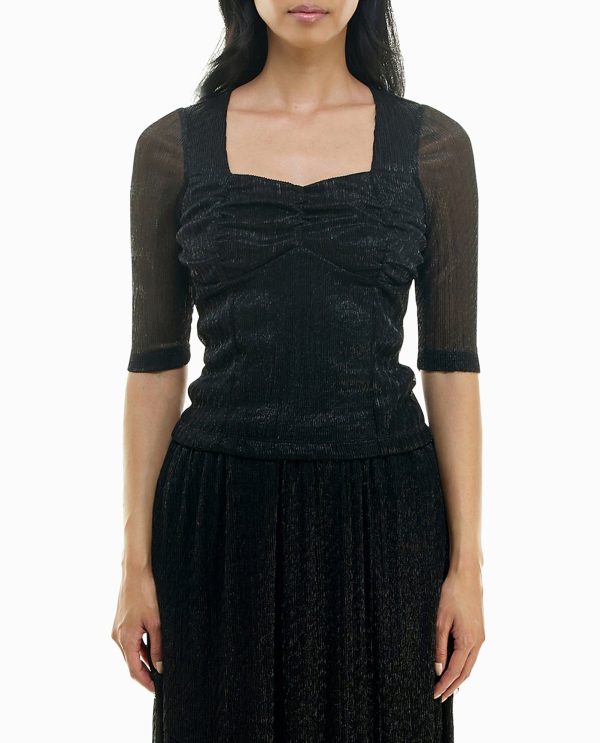 knit lurex sweetheart elbow sleeve top